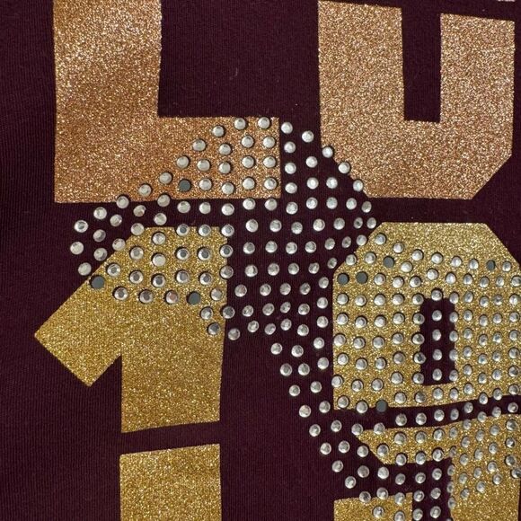 PINK Victorias Secret Maroon Rhinestone Glitter Campus Long Sleeve Top Large - Picture 5 of 8